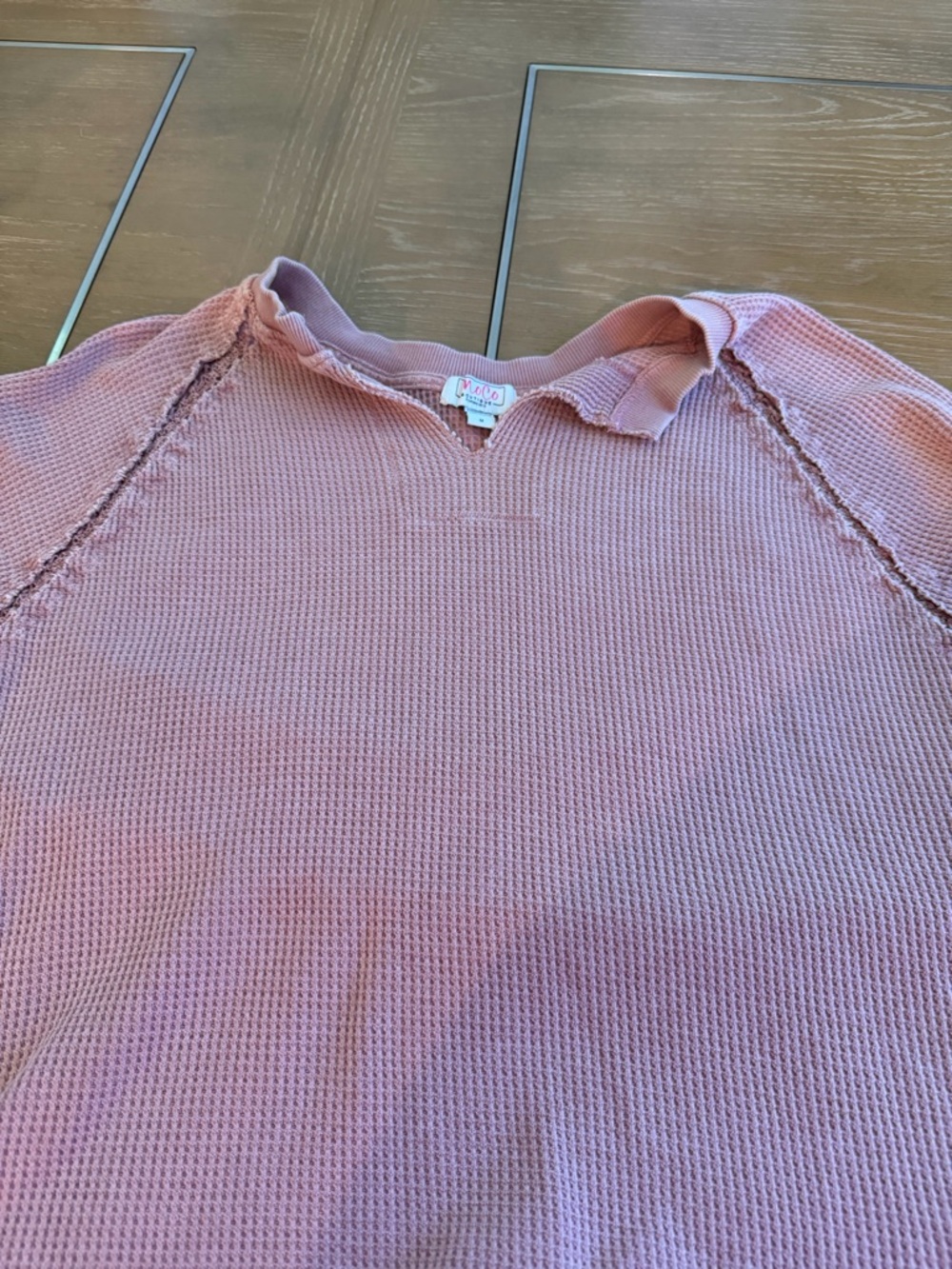Waffle-Knit Pink Women's Top with Scalloped Neckline